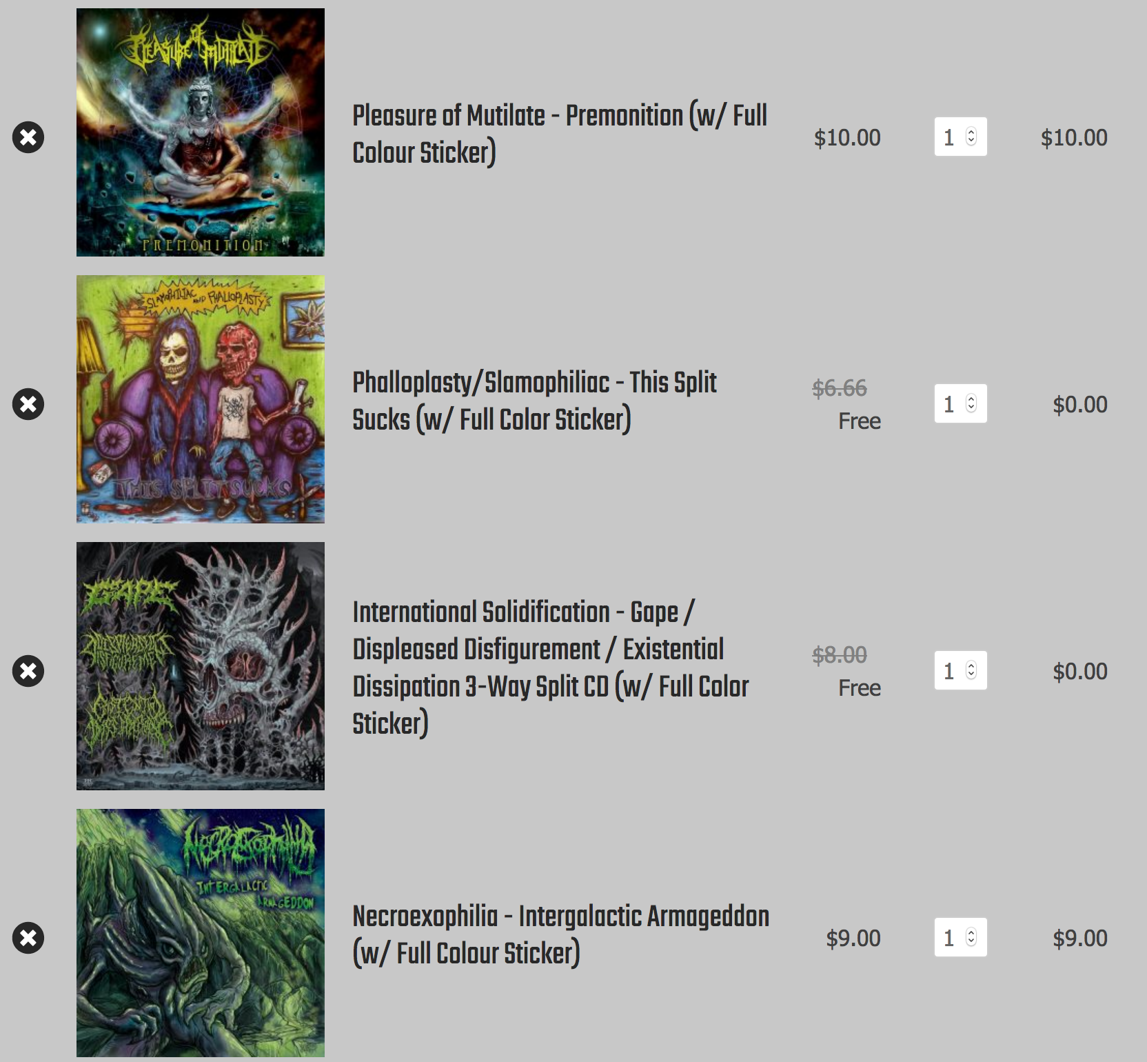 a screenshot of a cart with the two lowest-priced CDs discounted