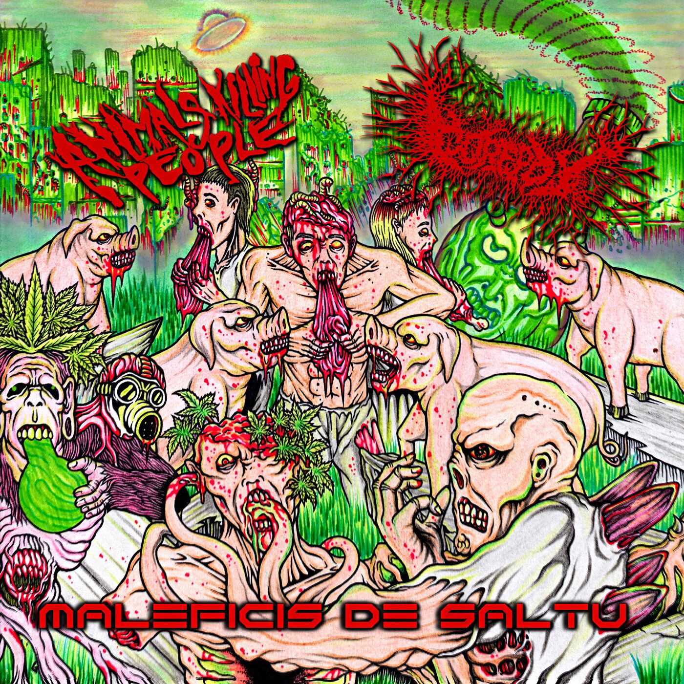 Animals Killing People / Gorepot - Maleficis de Saltu (Sorcery of the Jungle) Album art for AKP, Gorepot split CD