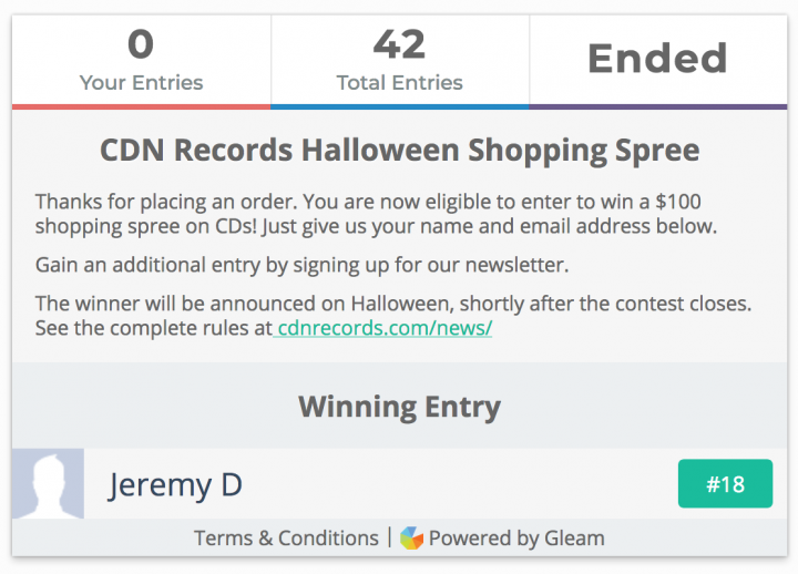 screenshot of the completed contest widget