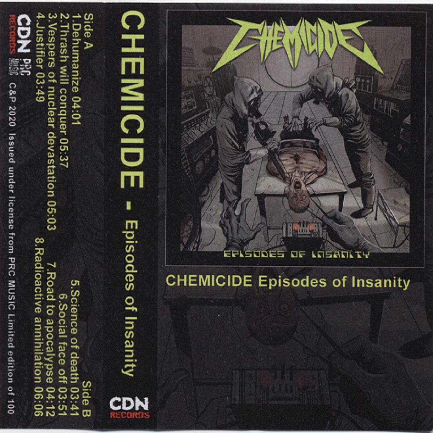 Chemicide - Episodes of Insanity (Yellow Cassette) Chemicide tape insert